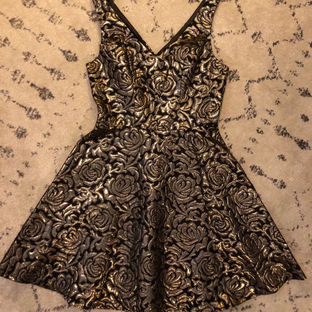 Rhyme LA Black and Gold Rose Dress